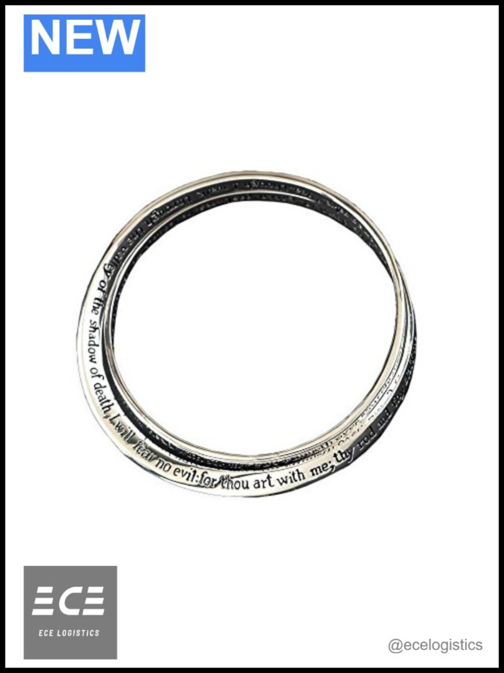 Silver Plated Double Mobius Bangle Bracelet Psalm 23 Christian
